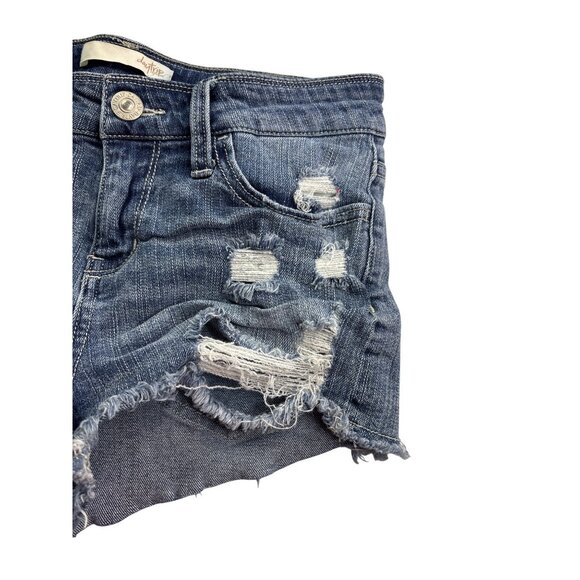 Daytrip Capricorn High Rise Distressed Denim Shorts Size 25 Destroyed Cut Off - Picture 3 of 6